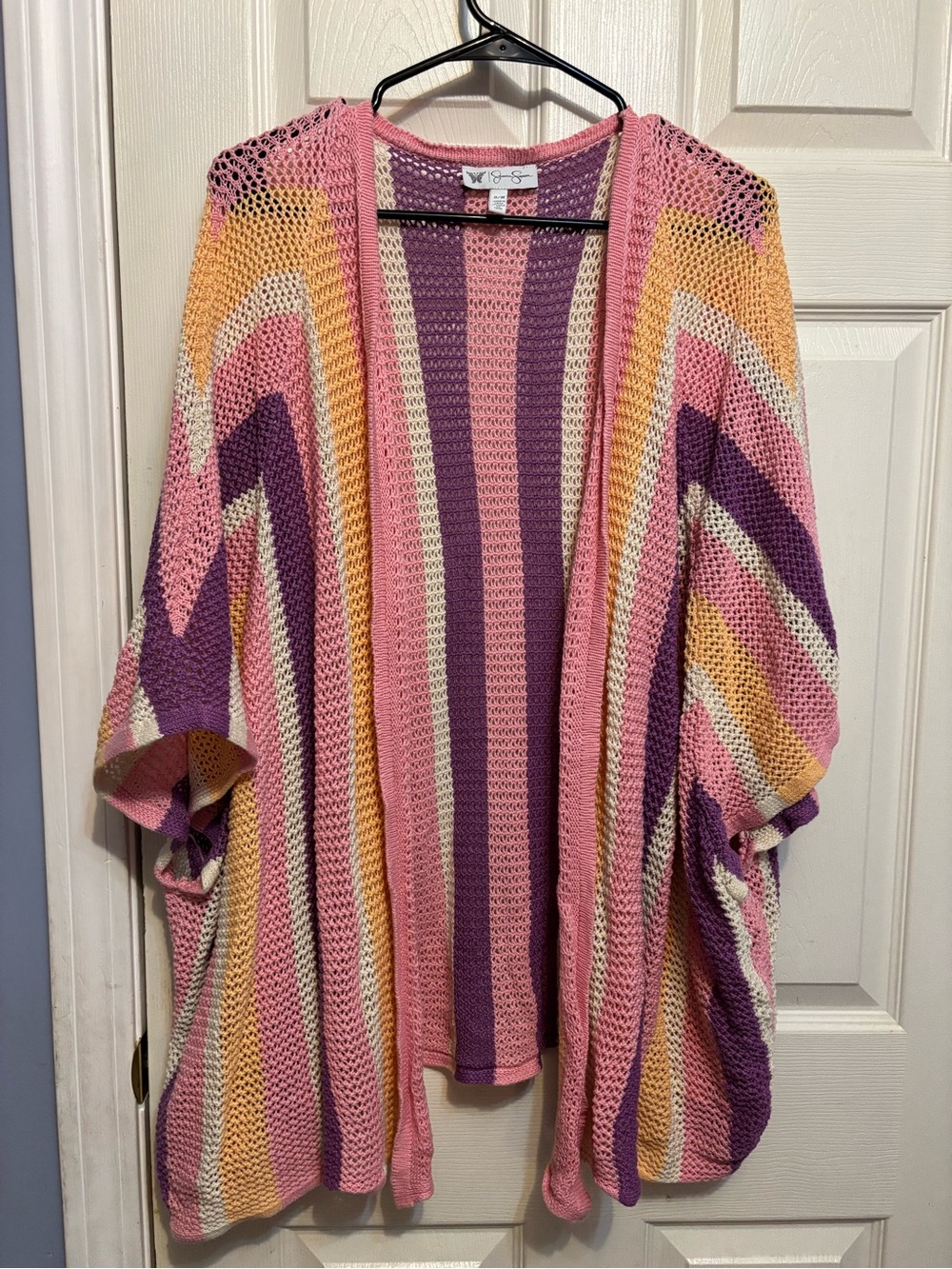 Jessica Simpson Striped Open-Front Knit Cardigan Sweater - Pink & Purple S/M